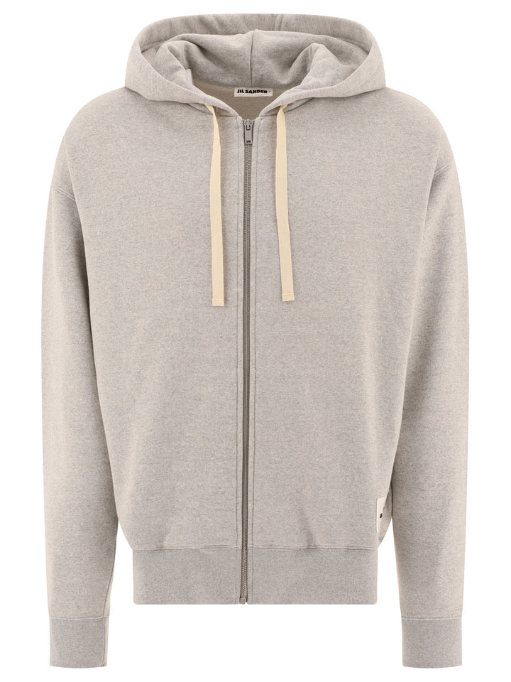 Zippered Hoodie With Logo Patch Sweatshirts Grey