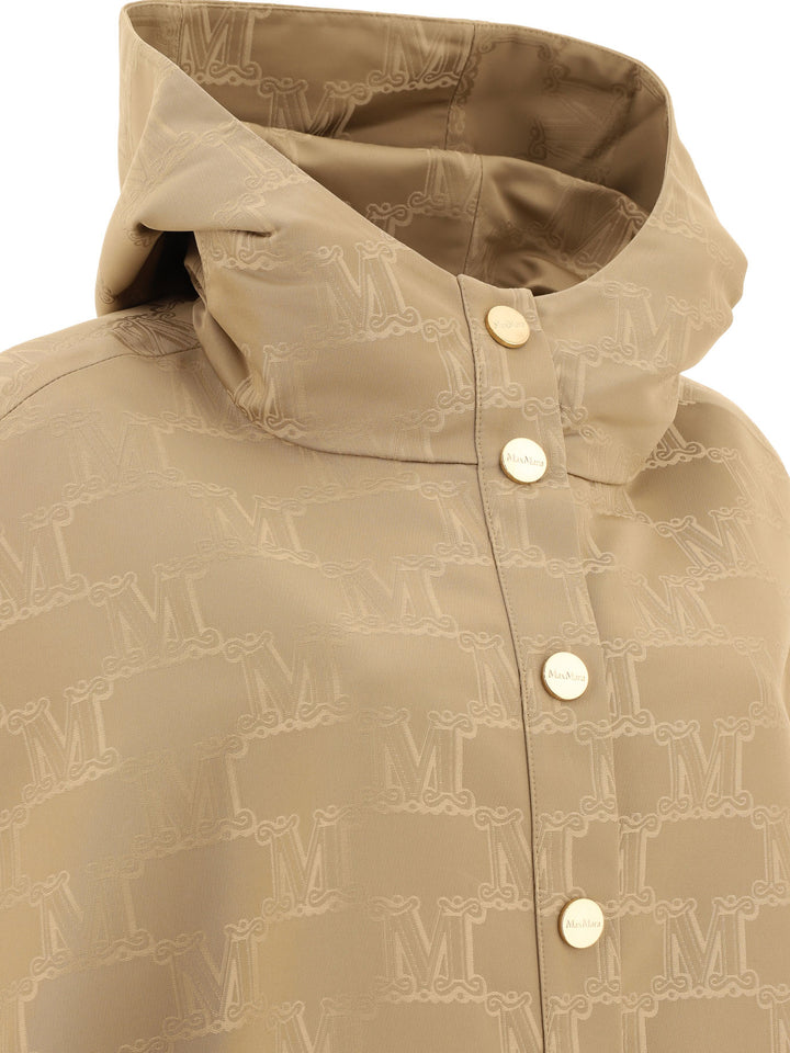 Water-Repellent Jacquard Cape Coats Beige