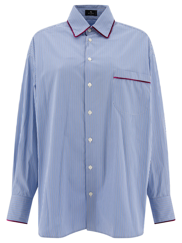 Camicia In Popeline A Righe Shirts Celeste