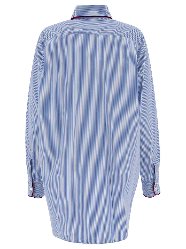 Camicia In Popeline A Righe Shirts Celeste