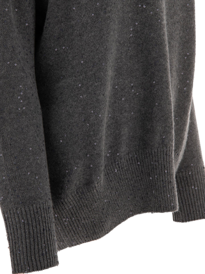 Cashmere And Silk Turtleneck With Sequins Knitwear Grey