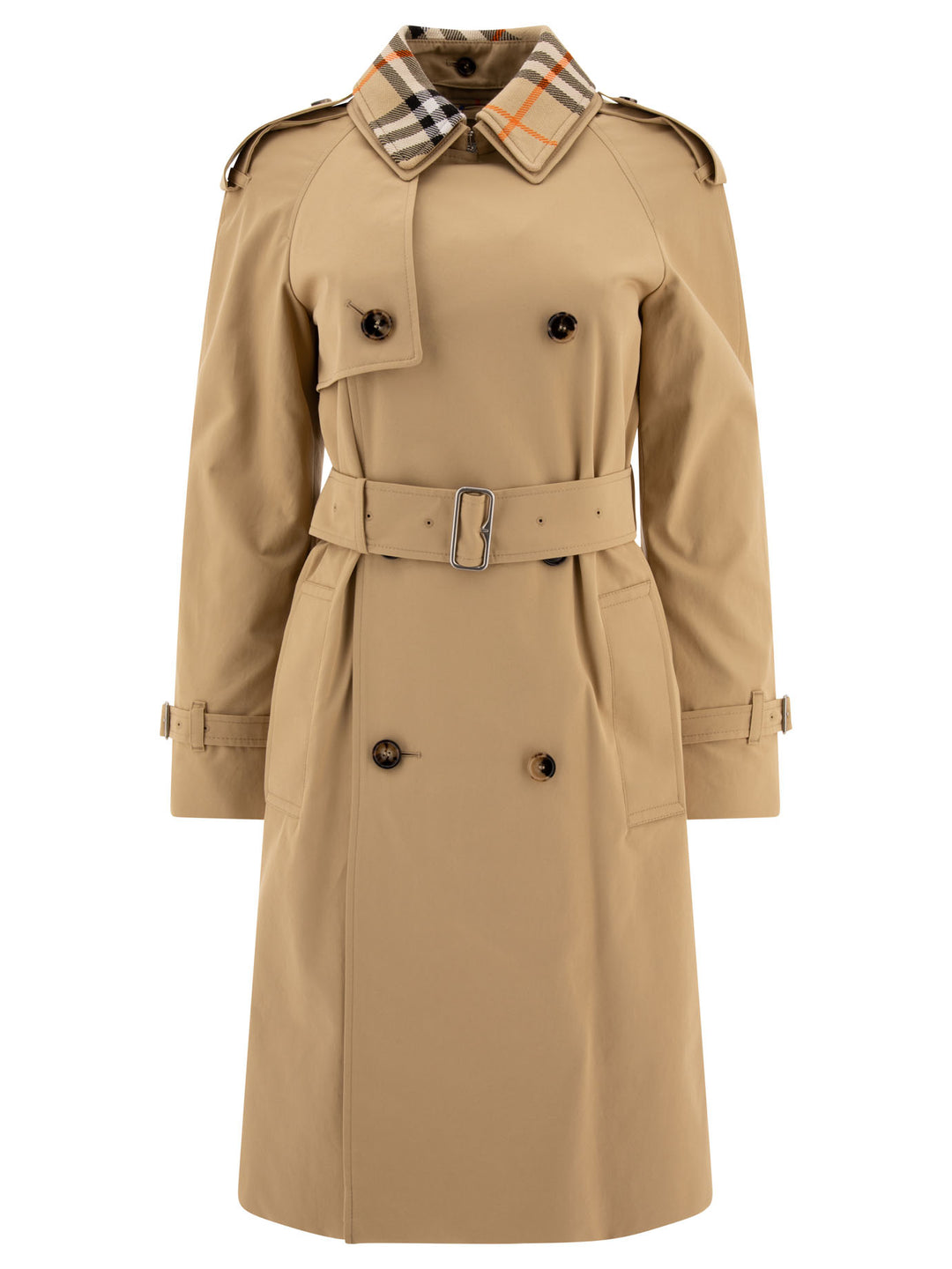 Long Gabardine Trench Coat With Detachable Collar Coats Beige