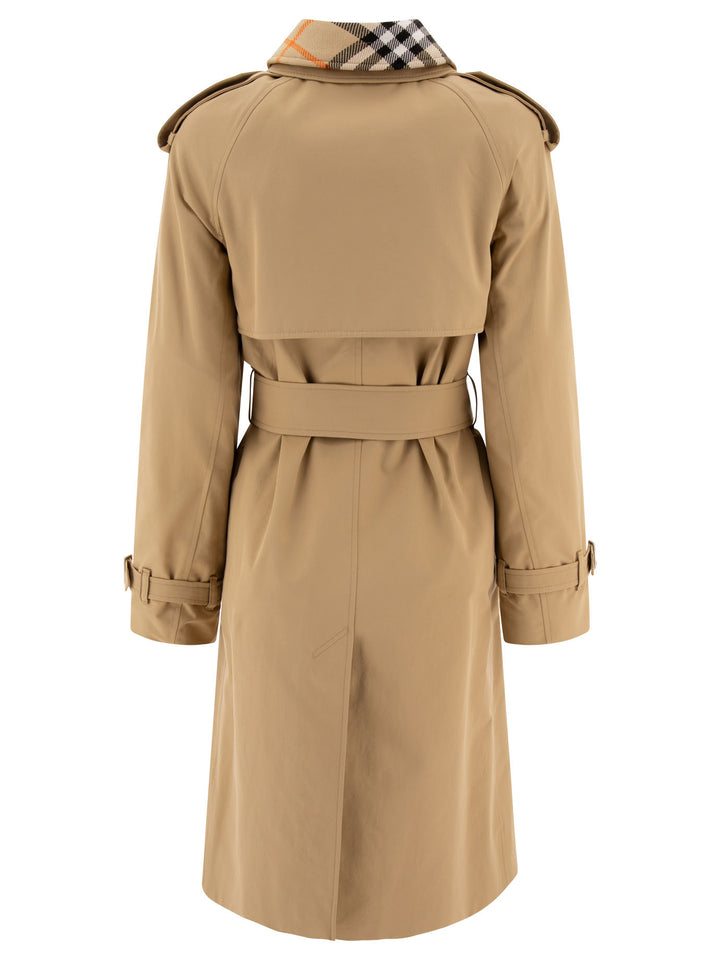 Long Gabardine Trench Coat With Detachable Collar Coats Beige