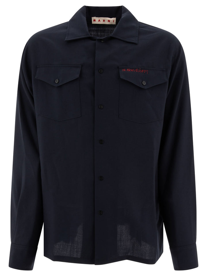 Shirt With Embroidered Logo Shirts Blu