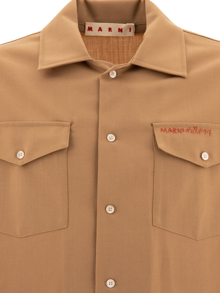 Shirt With Embroidered Logo Shirts Beige