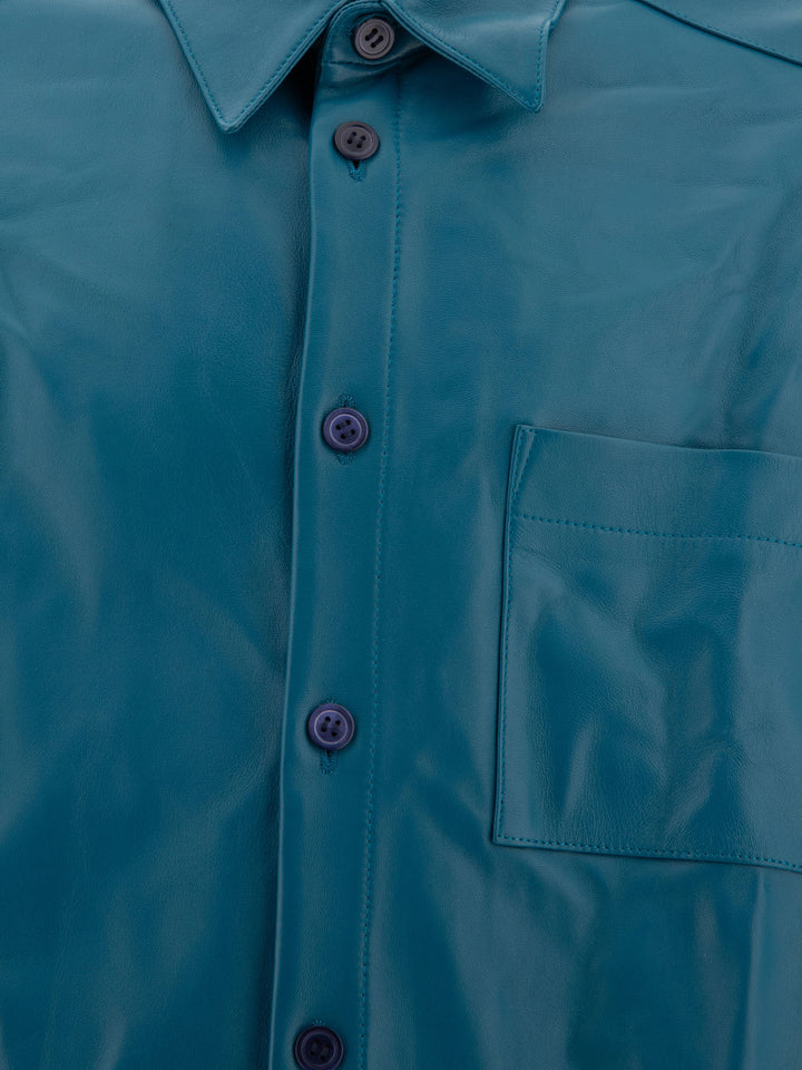 Leather Shirt With Chest Pocket Shirts Blu