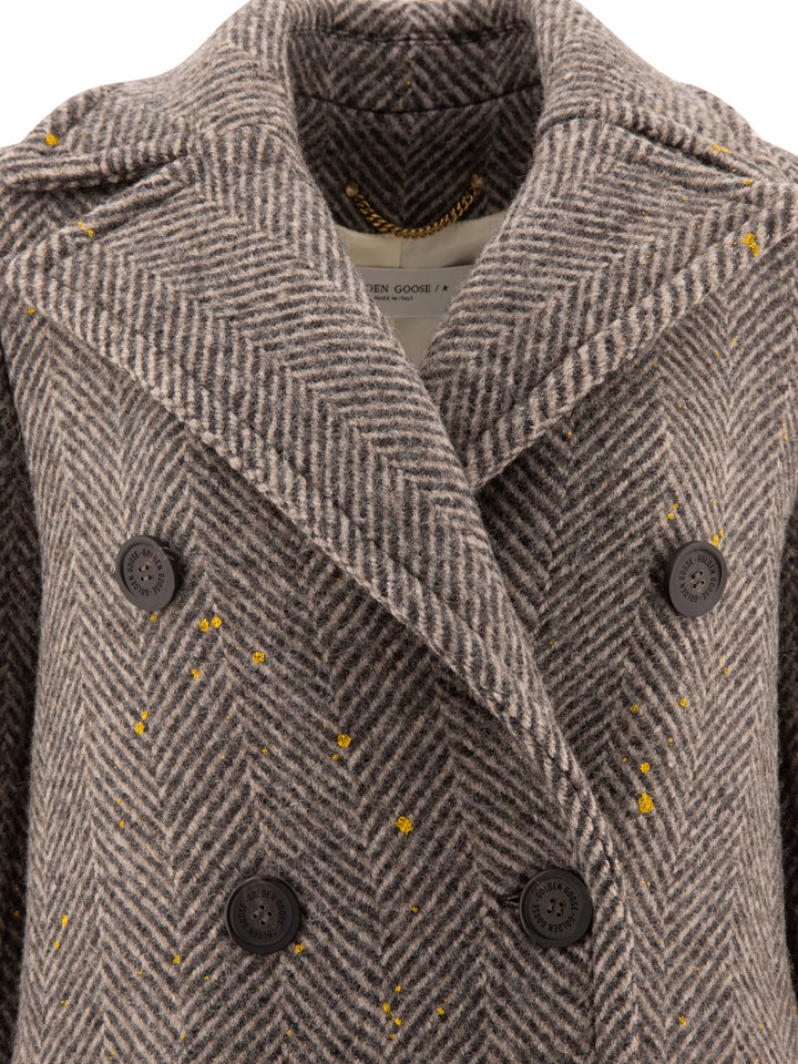 Herringbone Double-Breasted Coat Coats Grey