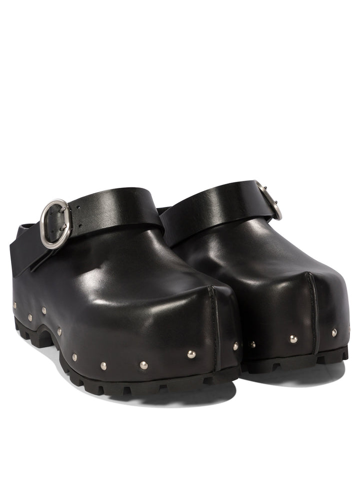 Leather Clogs With Studs Loafers & Slippers Nero