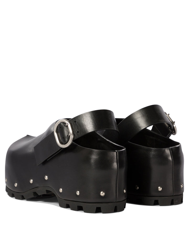 Leather Clogs With Studs Loafers & Slippers Nero