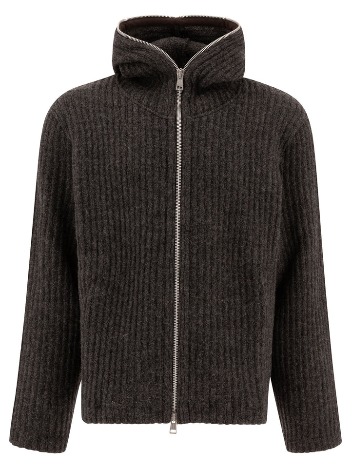 Ribbed Full Zip Sweater Knitwear Grey