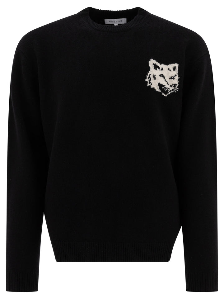 Fox Head Intarsia Knitwear Nero