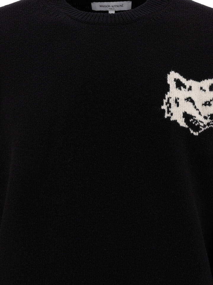 Fox Head Intarsia Knitwear Nero