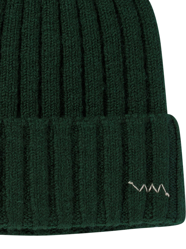 Knitted Beanie With Embroidered Logo Cappelli Verde