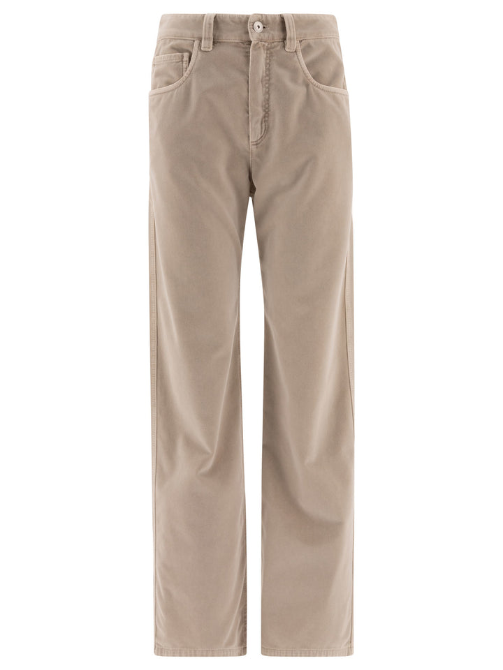 Garment-Dyed Cotton Velvet Trousers Beige