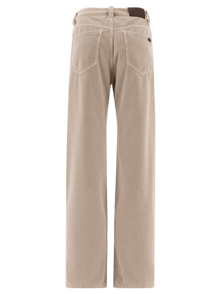 Garment-Dyed Cotton Velvet Trousers Beige