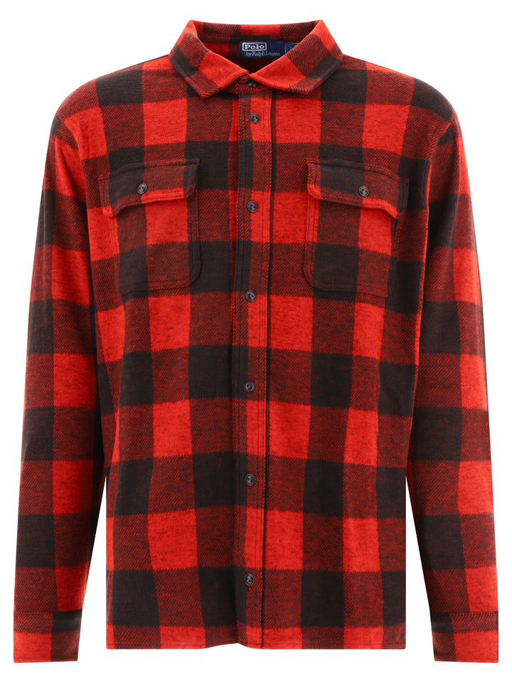 Classic-Fit Plaid Knit Flannel Workshirt Shirts Rosso