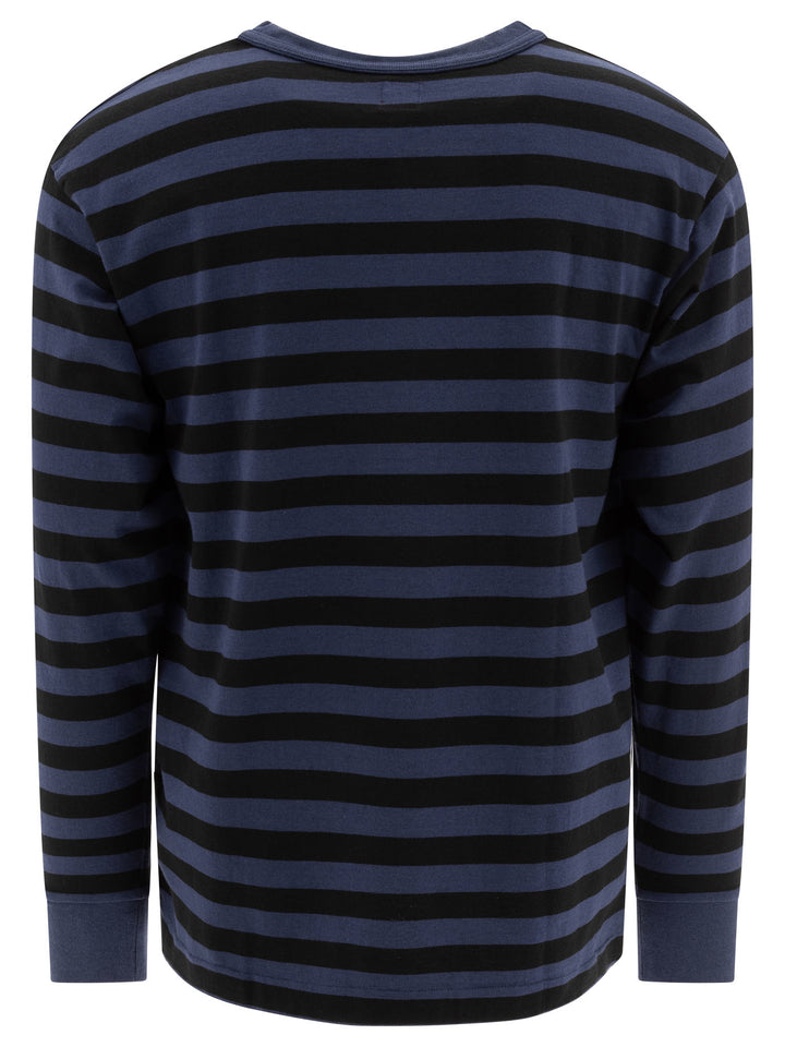 Striped T-Shirt With Logo Patch T-Shirts Blu