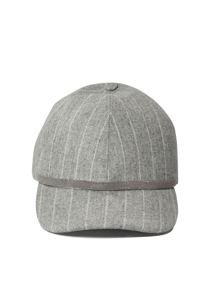 Chalkstripe Flannel Cap With Shiny Band Cappelli Grey