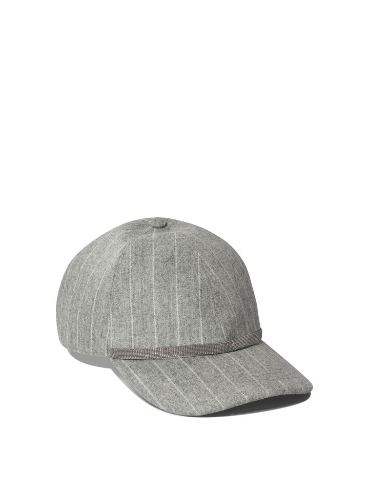 Chalkstripe Flannel Cap With Shiny Band Cappelli Grey