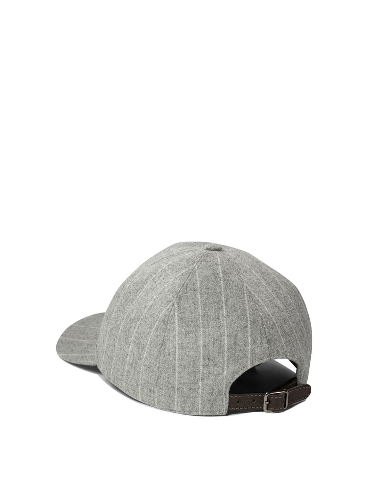 Chalkstripe Flannel Cap With Shiny Band Cappelli Grey