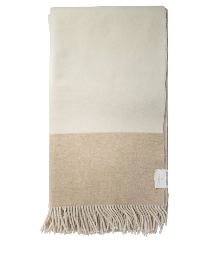 Cashmere Double Cloth Throw With Border And Fringe Textiles Beige