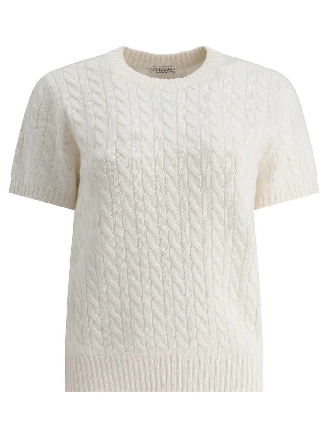 Cashmere Cable Knit Short Sleeve Sweater Knitwear Bianco