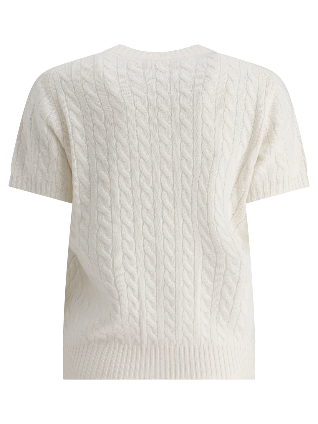 Cashmere Cable Knit Short Sleeve Sweater Knitwear Bianco