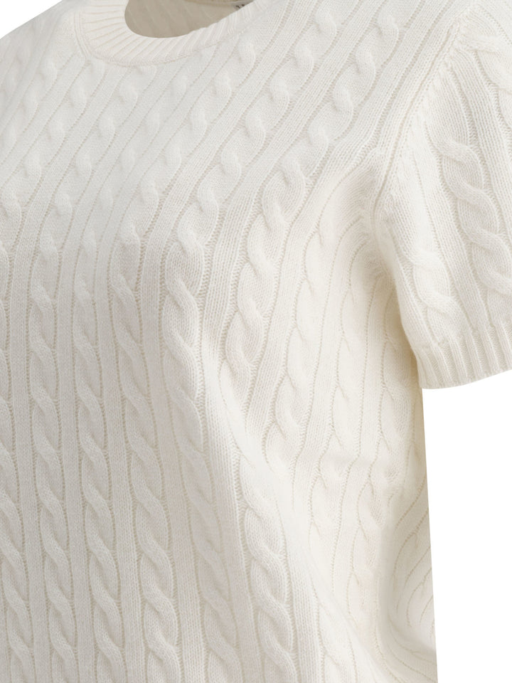 Cashmere Cable Knit Short Sleeve Sweater Knitwear Bianco