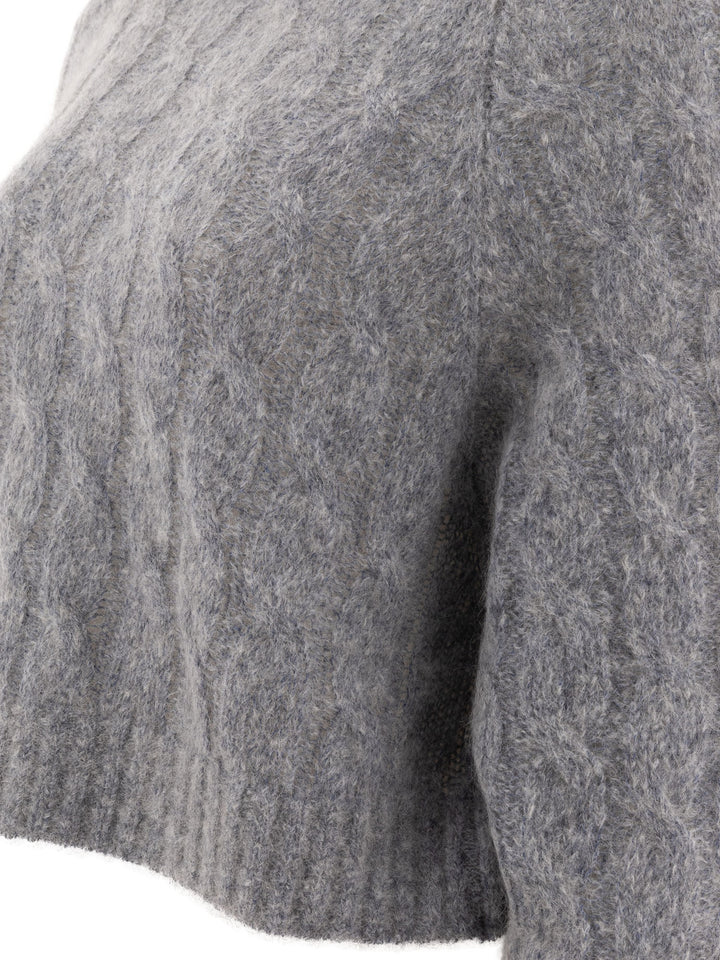 Wool And Mohair Cable Knit Turtleneck Sweater With Monili Knitwear Grey