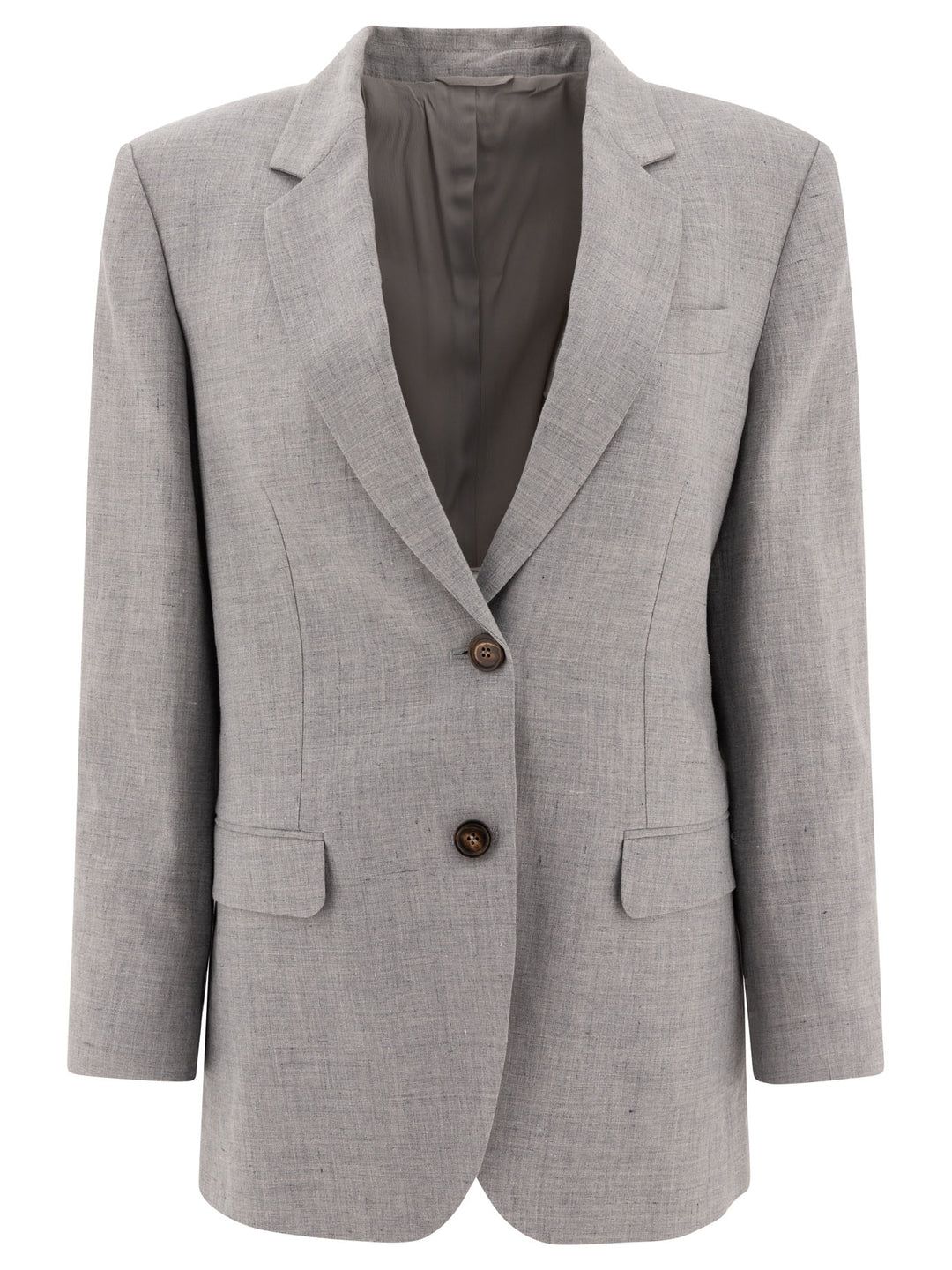 Linen And Wool Canvas Blazer With Monili Giacche Grey