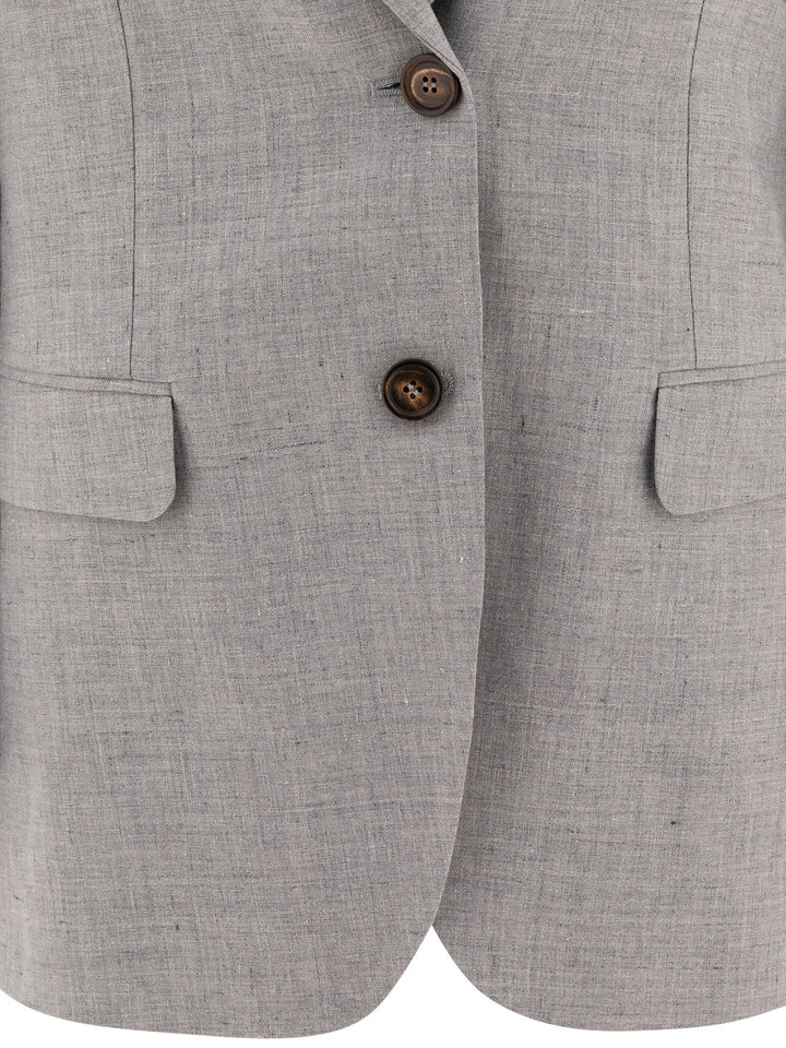 Linen And Wool Canvas Blazer With Monili Giacche Grey