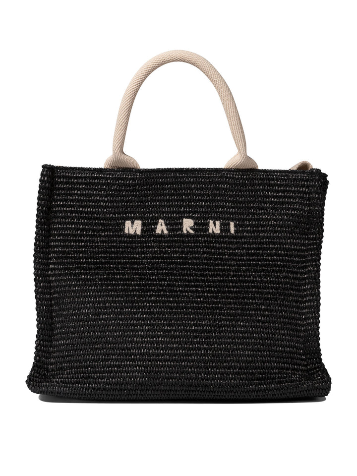 Raffia-Effect Small Tote Bag Handbags Nero