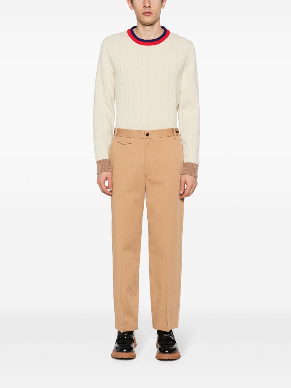 Pantaloni In Cotone Con Dettaglio Web Trousers Beige