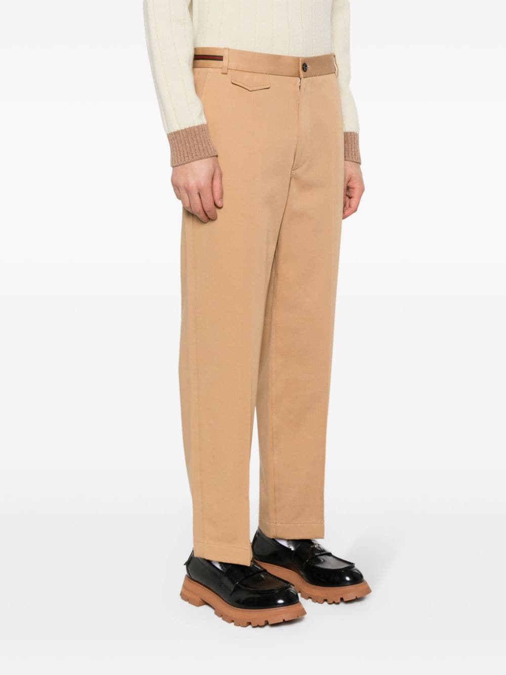 Pantaloni In Cotone Con Dettaglio Web Trousers Beige