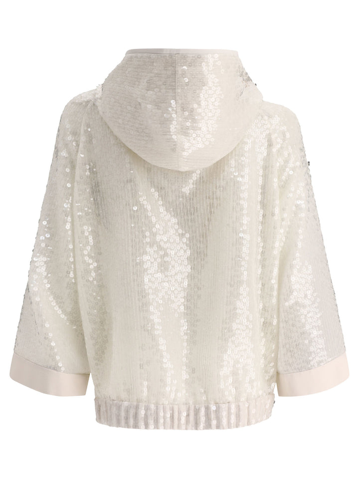 Giacca In Paillettes Con Cappuccio Sweatshirts Bianco