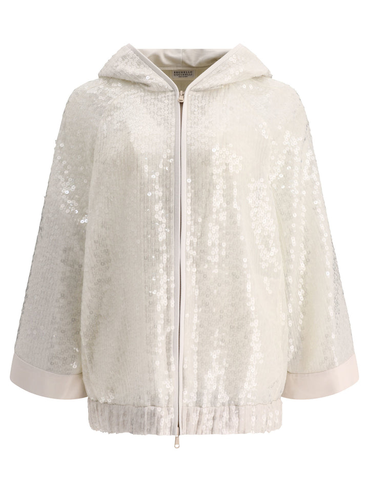 Giacca In Paillettes Con Cappuccio Sweatshirts Bianco