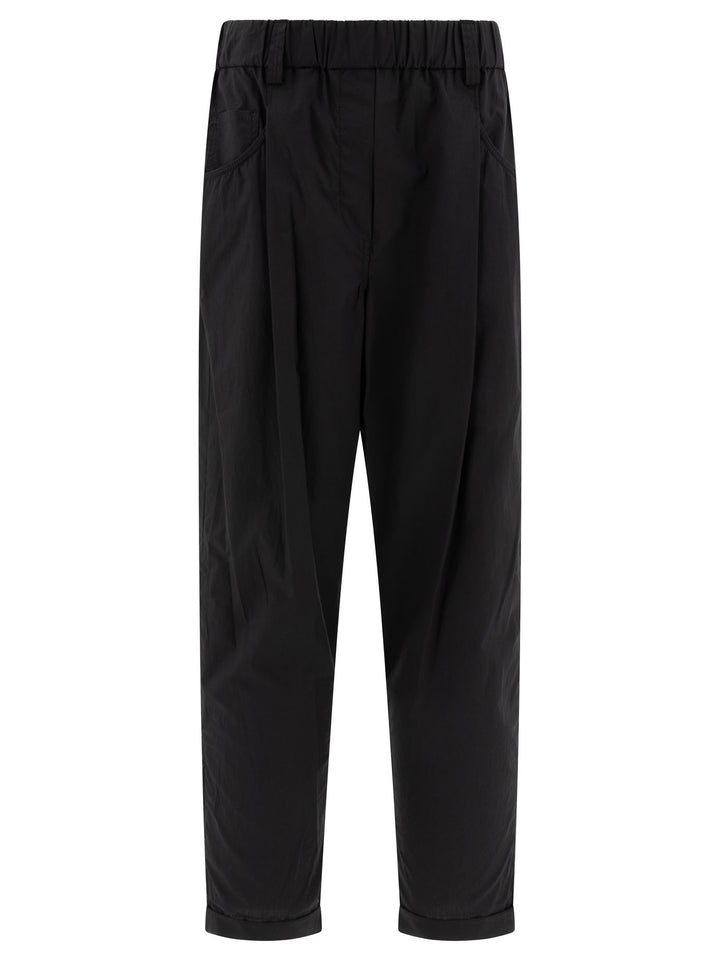 Pantaloni Cropped Con Vita Elasticizzata Trousers Nero