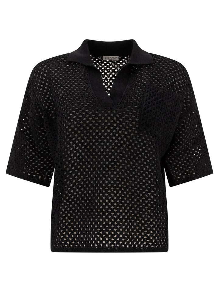 Top In Cotone Lavorato A Maglia Con Collo A Polo Polo Shirts Nero