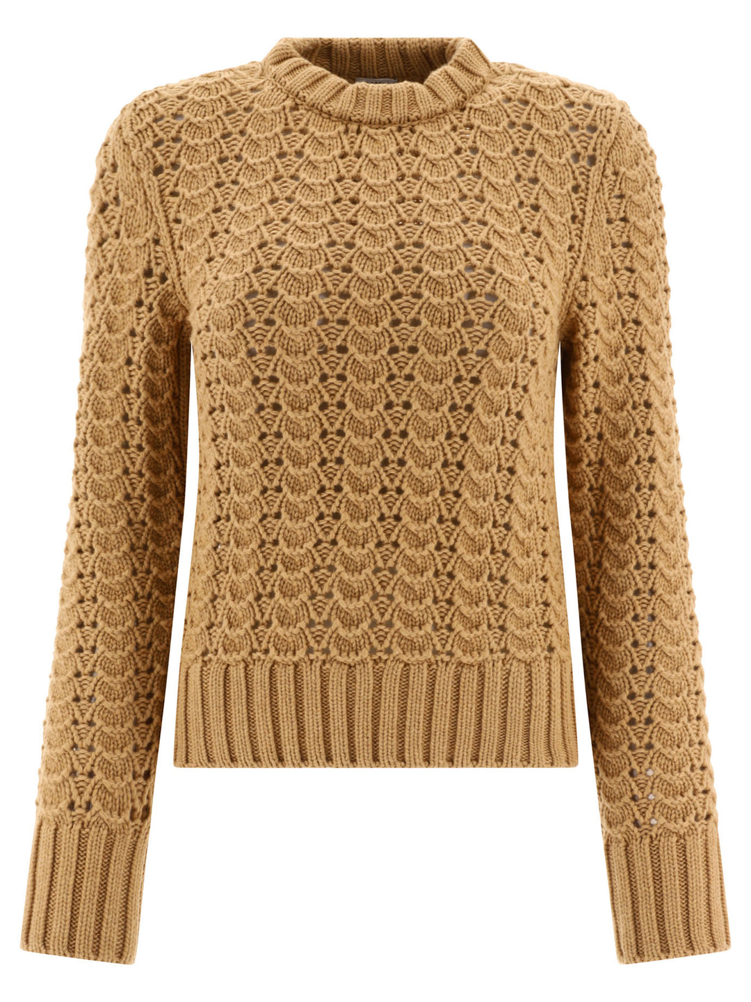 Maglione Girocollo In Maglia Pointelle Knitwear Marrone