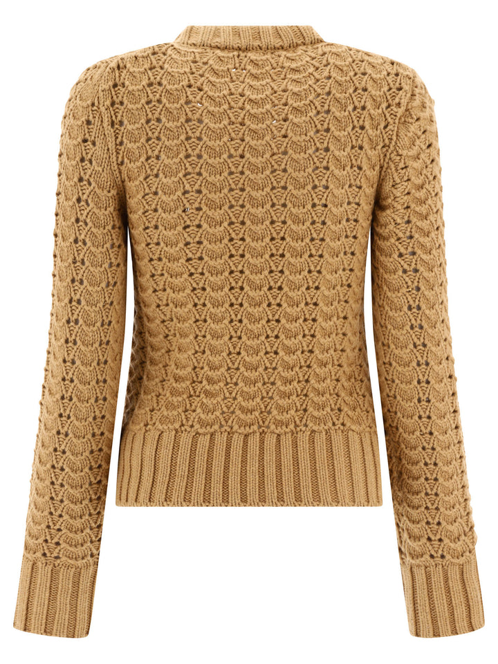 Maglione Girocollo In Maglia Pointelle Knitwear Marrone