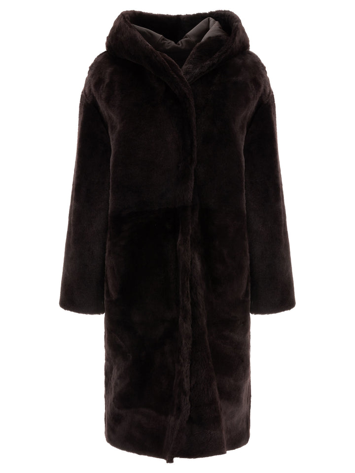 Cappotto In Shearling Con Cappuccio Coats Marrone