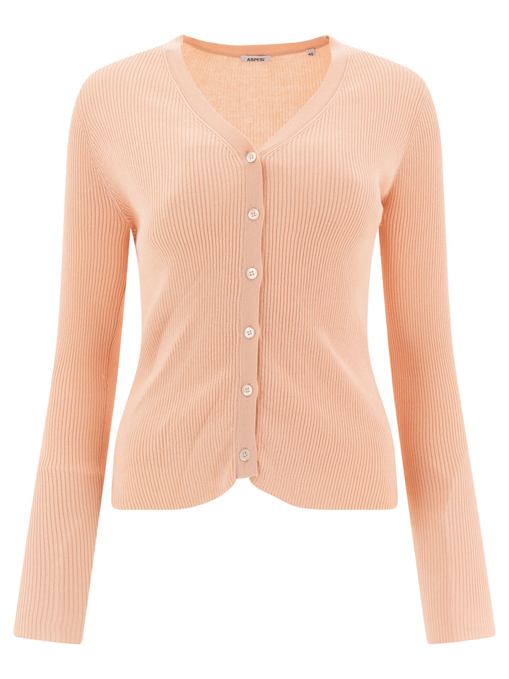 Cardigan In Cotone Con Scollo A V Knitwear Rosa