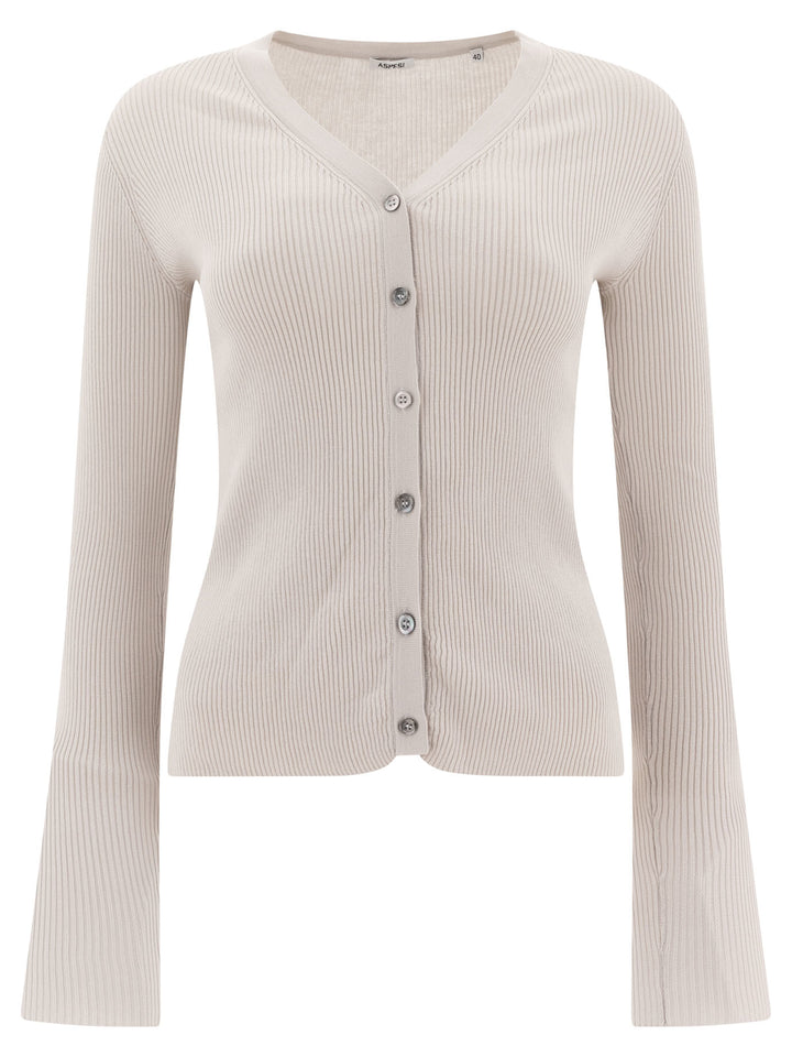 Cardigan In Cotone Con Scollo A V Knitwear Bianco