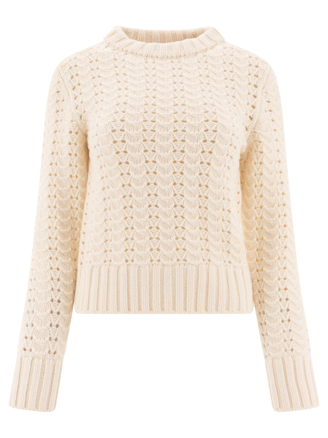 Maglione Girocollo In Maglia Pointelle Knitwear Bianco