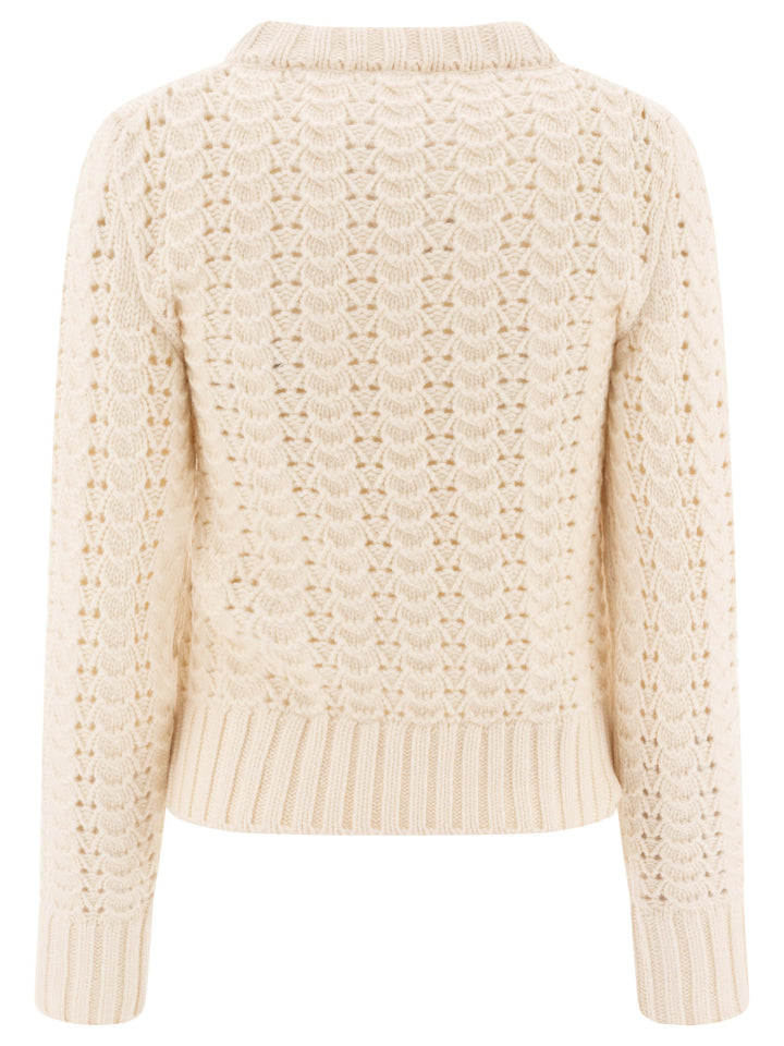 Maglione Girocollo In Maglia Pointelle Knitwear Bianco