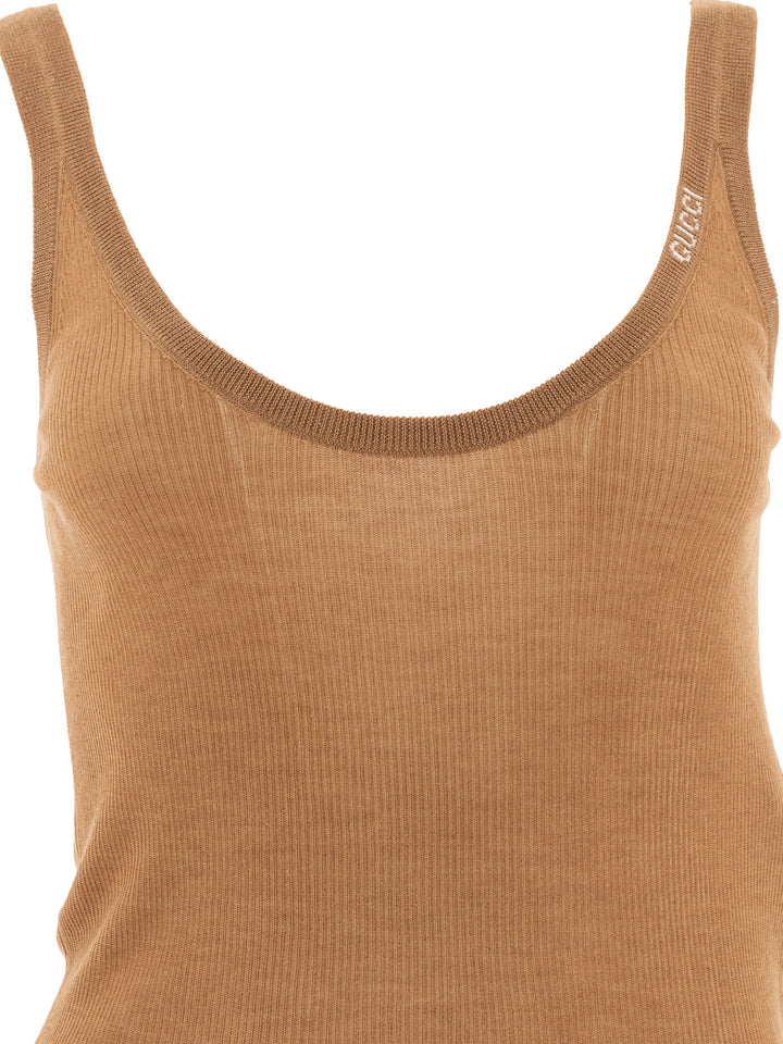 Canotta A Coste Con Dettaglio Logo Top Beige