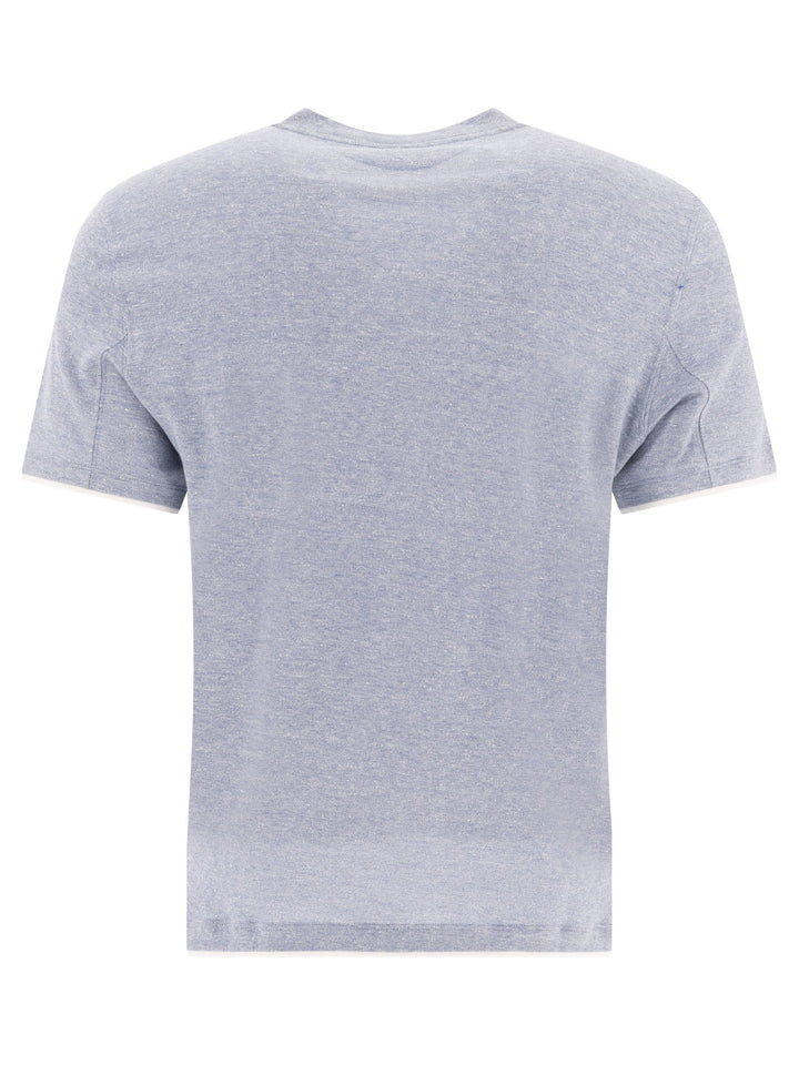 T-Shirt In Cotone-Lino A Strati T-Shirts Celeste