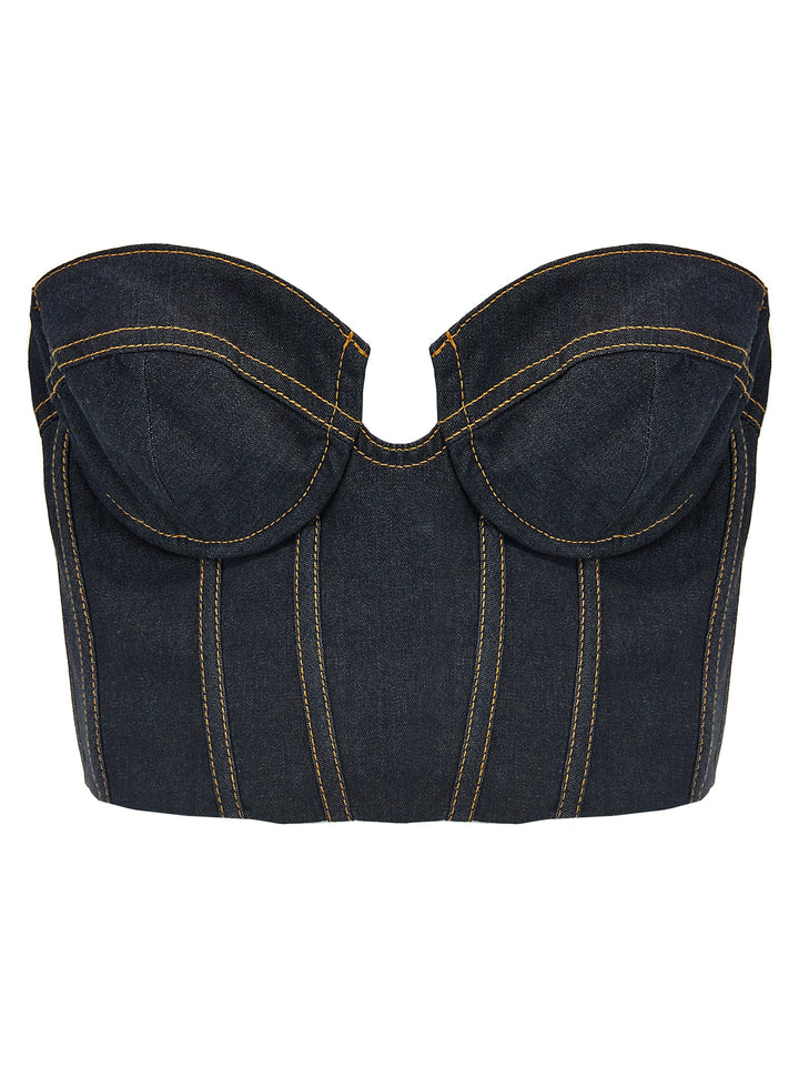 Crush Denim Corset Top Blu