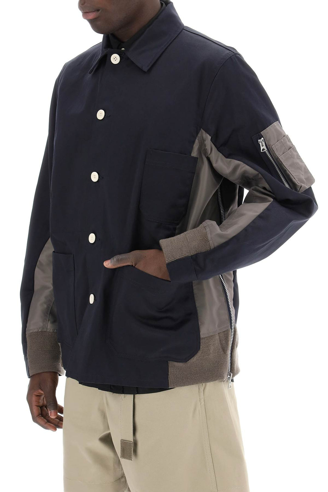 Blouson In Cotone E Nylon Con Zip Laterali