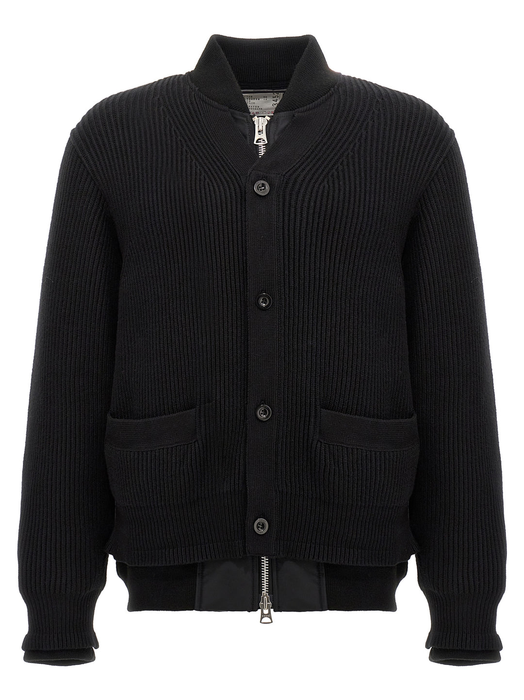 Nylon Insert Cardigan Maglioni Nero